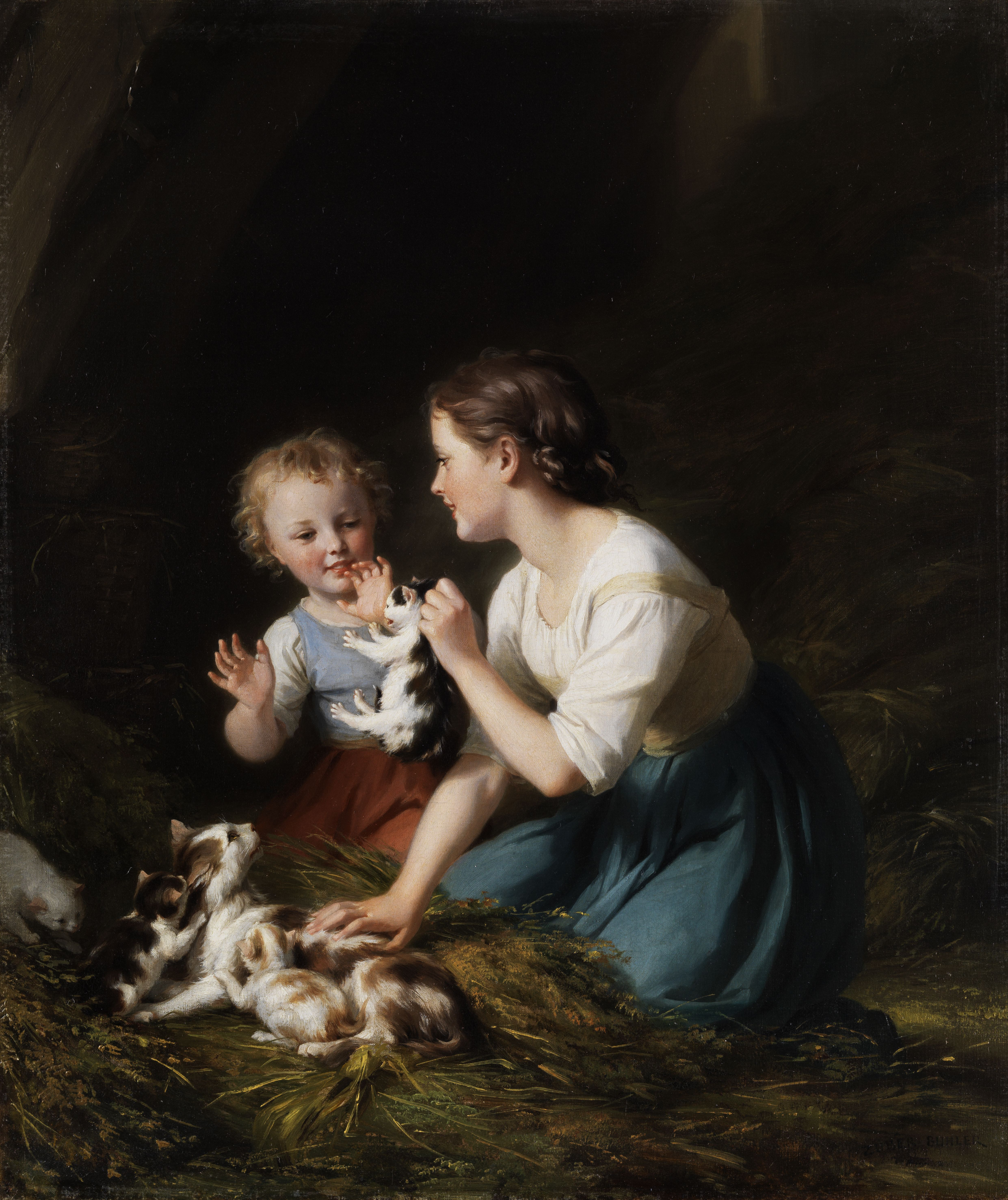 Enfants et chatons. Fritz Zuber Muehler